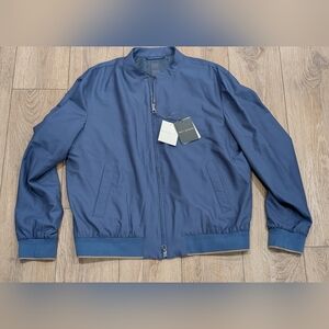 $1950 Mens Brett Johnson Wool Blend Varsity Jacket Navy 56 US 46
